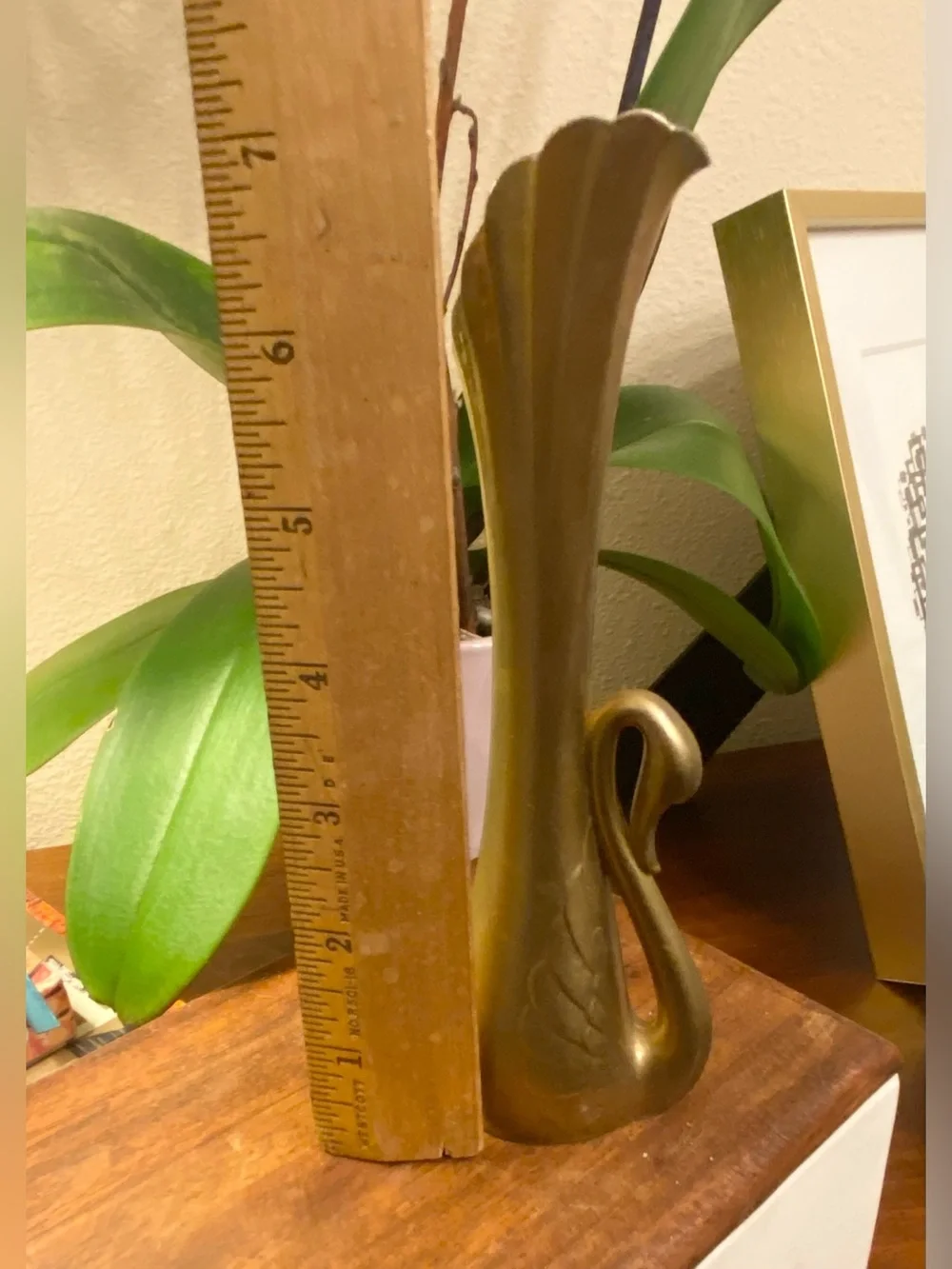 VTG Art Deco Style Swan Bud Flower Base Gold Brass Tone Metal 7”